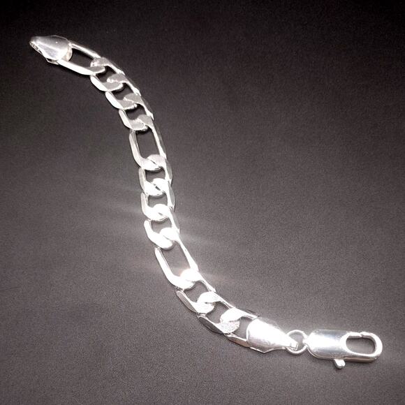 925 Sterling Silver Figaro Bracelet 8 in. x 12 mm. Thick Men's Fashion Gift NEW! - Picture 1 of 7